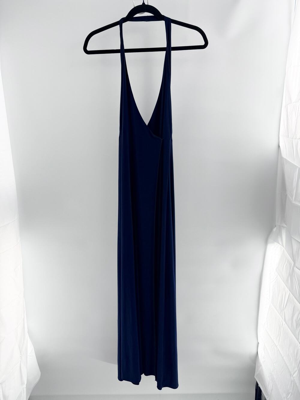 Odylyne Sleeveless Plunging Halter Neck Maxi Dress Navy Blue Women's Size XS